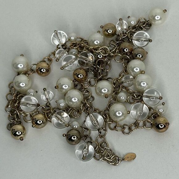 Chico's Long Necklace Women's 38" Gold-tone Faux Pearl Charm Single Strand Chain - Picture 6 of 9